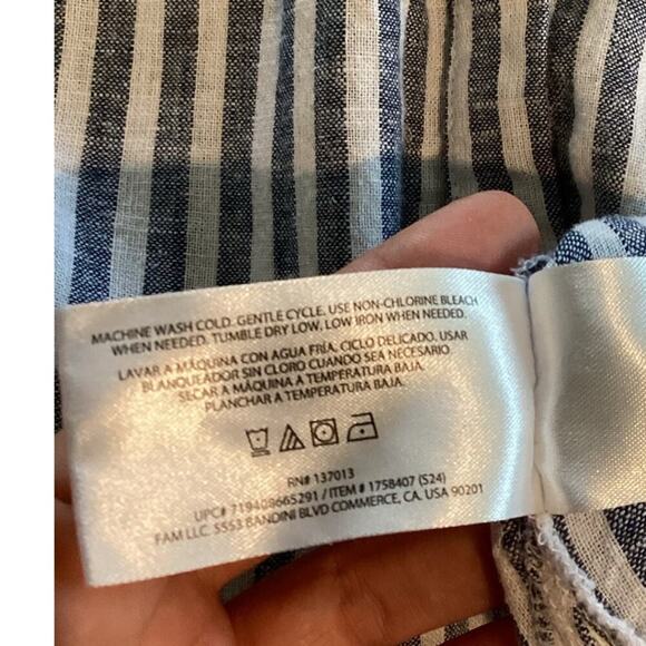 Orvis Women Linen Button Up Shirt Plus Size XXL Blue White Stripe Nautical Beach - Picture 8 of 9